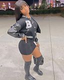 Embroidered Baseball Jacket+PU Leather Skirt Set OD-8470