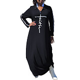 Letter Printed Casual Long Sleeve Plus Size Dresses HANI-197