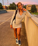 Solid Long Sleeve Zipper Hooded Knitted Bodycon Dress YD-8529