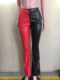 Contrast Color Patchwork PU Leather Flared Pants ORY-5217