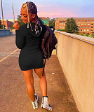 Solid Long Sleeve Zipper Hooded Knitted Bodycon Dress YD-8529