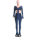 Glitter Off Shoulder Crop Top and Flare Pants Set SH-3416