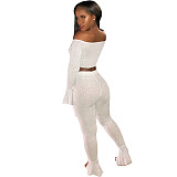 Glitter Off Shoulder Crop Top and Flare Pants Set SH-3416