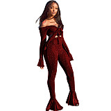 Glitter Off Shoulder Crop Top and Flare Pants Set SH-3416