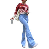 High Waist Zipper Stretch Flare Jeans Pants LX-5510