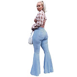 High Waist Zipper Stretch Flare Jeans Pants LX-5510