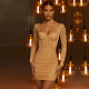 Mesh Long Sleeve Bodycon Halter Pleated Dresses MS-1693