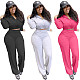 Solid Color Hooded Crop Top Wide Leg Pants Tracksuit NIYA-8028