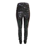 Pleated Elastic Bright PU Leather Skinny Pants BGN-220