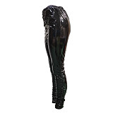 Pleated Elastic Bright PU Leather Skinny Pants BGN-220
