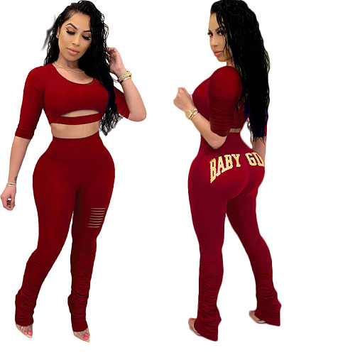 Short Sleeve Hole Crop Top Bodycon Legging Tracksuit SD-0522