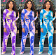 Tie Dye Front Lace Up T-shirt+Wide Leg Pants Set OM-1082