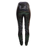 Pleated Elastic Bright PU Leather Skinny Pants BGN-220