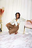 Pleated Elastic Bright PU Leather Skinny Pants BGN-220