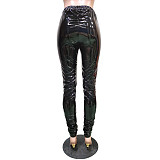 Pleated Elastic Bright PU Leather Skinny Pants BGN-220