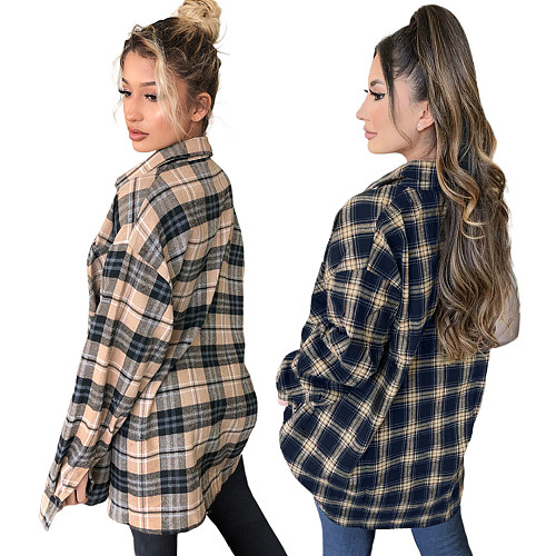 Cotton Long Sleeve Single-breasted Plaid Shirt ASL-6523