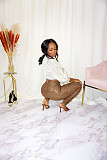 Pleated Elastic Bright PU Leather Skinny Pants BGN-220