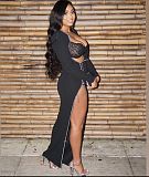 Lace Rhinestones Bodysuit+Side Split Party Dress Set NY-2286