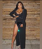 Lace Rhinestones Bodysuit+Side Split Party Dress Set NY-2286