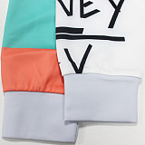Color Block Print Long Sleeve O Neck Crop Top JLY-19153
