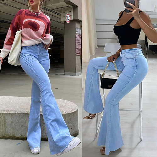 High Waist Zipper Stretch Flare Jeans Pants LX-5510