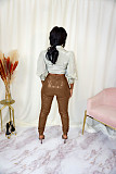 Pleated Elastic Bright PU Leather Skinny Pants BGN-220
