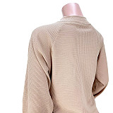Waffle Knit Loose Long Sleeve Button Up Tops ASL-6539