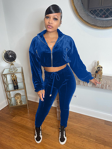 Workout Jacket Crop Top and Pants Velvet Tracksuit XMY-9333