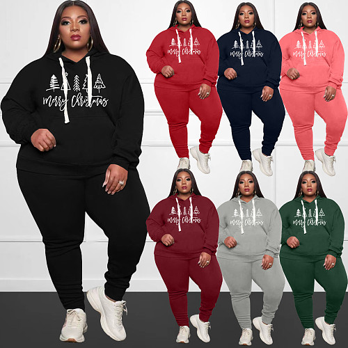 Christmas Print Hooded Long Sleeve Tops And Pants Set WA-7733052