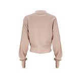 Waffle Knit Loose Long Sleeve Button Up Tops ASL-6539