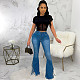 High-waist Slim Fringed High Street Denim Flared Pants HSF-2611
