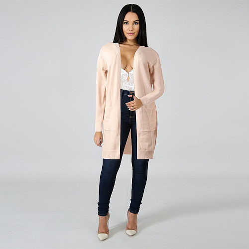 Solid Cardigan Middle Length Loose Knitted Coats FSX-335