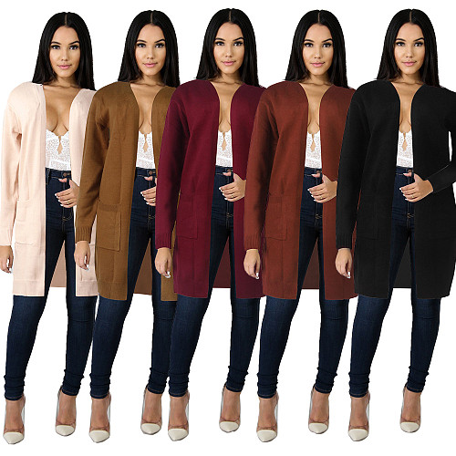 Solid Cardigan Middle Length Loose Knitted Coats FSX-335