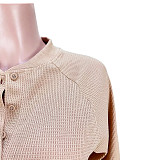 Waffle Knit Loose Long Sleeve Button Up Tops ASL-6539