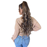 Waffle Knit Loose Long Sleeve Button Up Tops ASL-6539