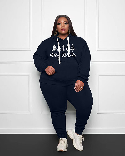 Christmas Print Hooded Long Sleeve Tops And Pants Set WA-7733052