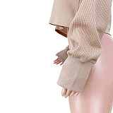 Waffle Knit Loose Long Sleeve Button Up Tops ASL-6539