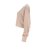 Waffle Knit Loose Long Sleeve Button Up Tops ASL-6539