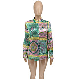 Pattern Print Single-breasted Long Sleeve Loose Shirt WSY-5923