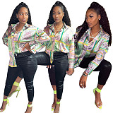 Pattern Print Single-breasted Long Sleeve Loose Shirt WSY-5923