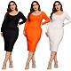 Knitting Long Sleeve Solid Color Plus Size Dress HEJ-21S6102