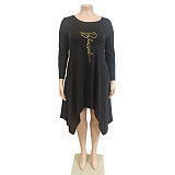 Plus Size Loose Long Sleeve Irregular Dress CN-3261