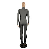 Solid Color Zipper Front Long Sleeve Fitness Jumpsuit CHY-1353