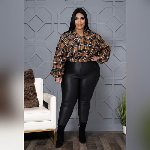 Casual Cotton Long Sleeve Plus Size Plaid Shirt ASL-7068