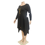 Plus Size Loose Long Sleeve Irregular Dress CN-3261