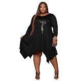 Plus Size Loose Long Sleeve Irregular Dress CN-3261