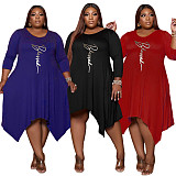 Plus Size Loose Long Sleeve Irregular Dress CN-3261