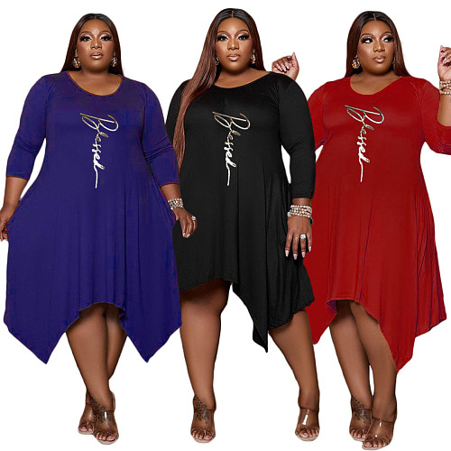 Plus Size Loose Long Sleeve Irregular Dress CN-3261