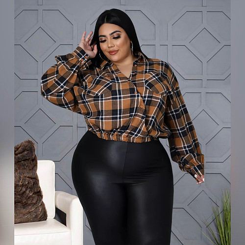 Casual Cotton Long Sleeve Plus Size Plaid Shirt ASL-7068