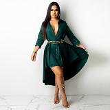 Solid Color 3/4 Sleeve Irregular Shirt Dress With Belt ZS-0420